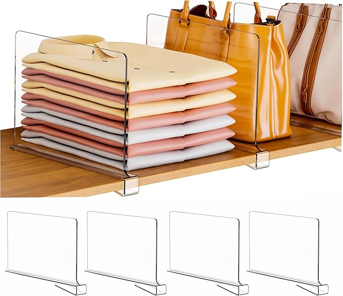Clear Acrylic Closet Shelf Divider - 4 Pack Transparent Storage Organizer - Image 2