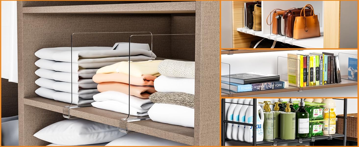 Clear Acrylic Closet Shelf Divider - 4 Pack Transparent Storage Organizer - Image 3