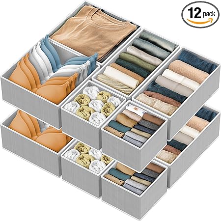 12-Pack Foldable Drawer Organizer Bins – Simple Houseware Clothing Storage Set