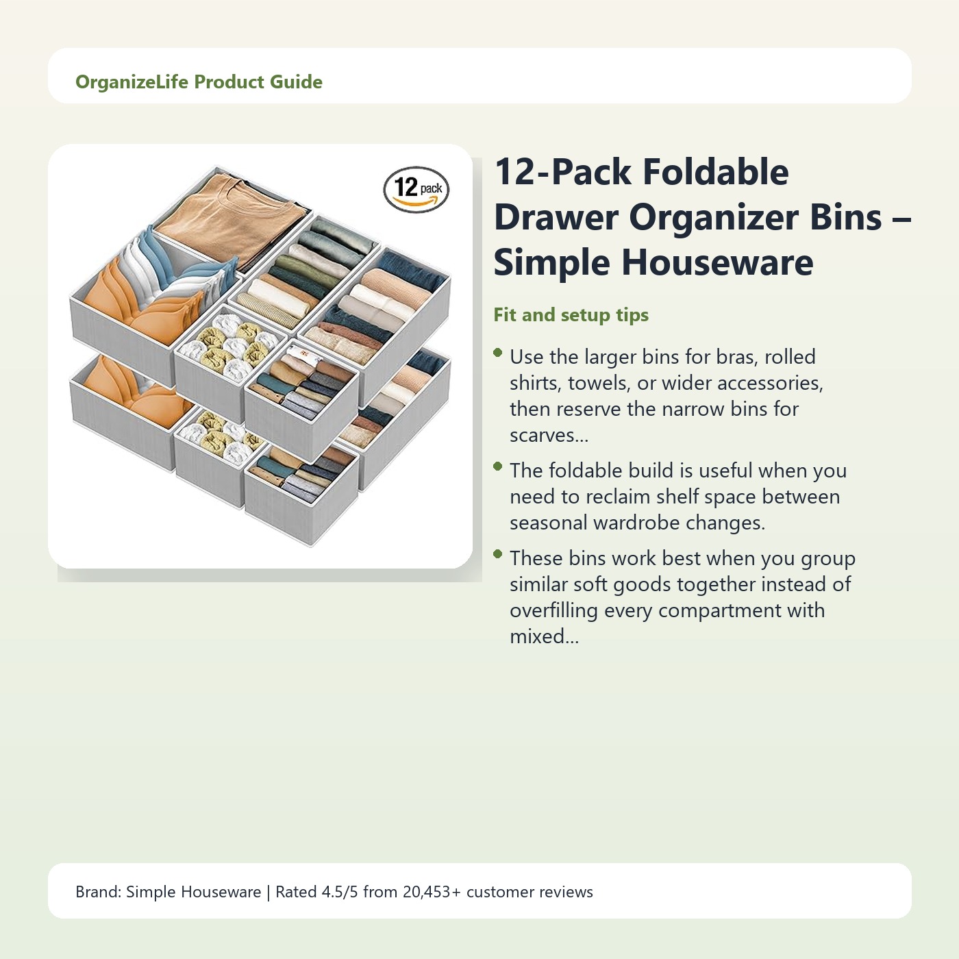 12-Pack Foldable Drawer Organizer Bins – Simple Houseware Clothing Storage Set - Image 4