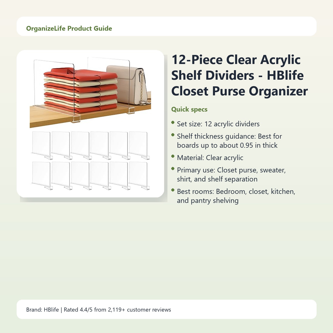12-Piece Clear Acrylic Shelf Dividers - HBlife Closet Purse Organizer Set - Image 3