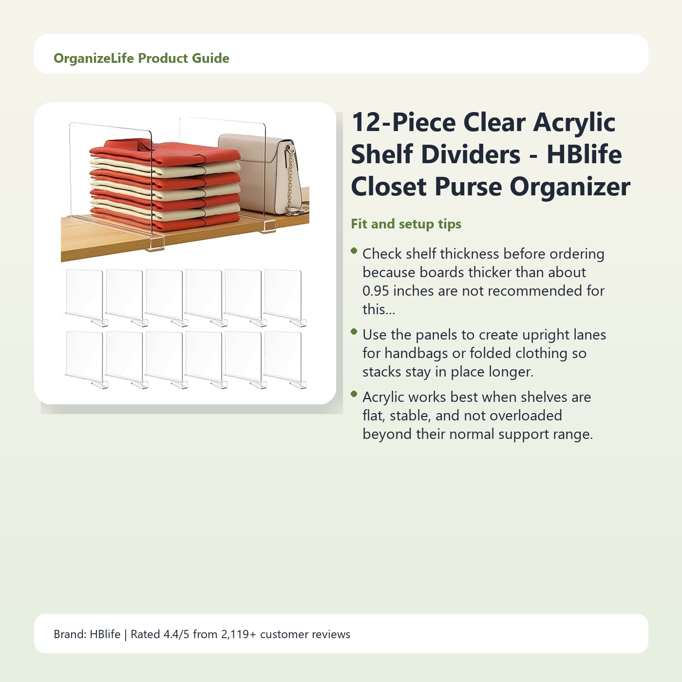 12-Piece Clear Acrylic Shelf Dividers - HBlife Closet Purse Organizer Set - Image 4