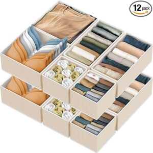 12-Piece Foldable Closet Drawer Organizer Set - Simple Houseware Fabric Bins