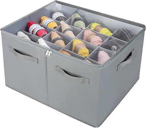 16-Pair Foldable Shoe Organizer for Closet - TOPIA HOME Covered Storage Box