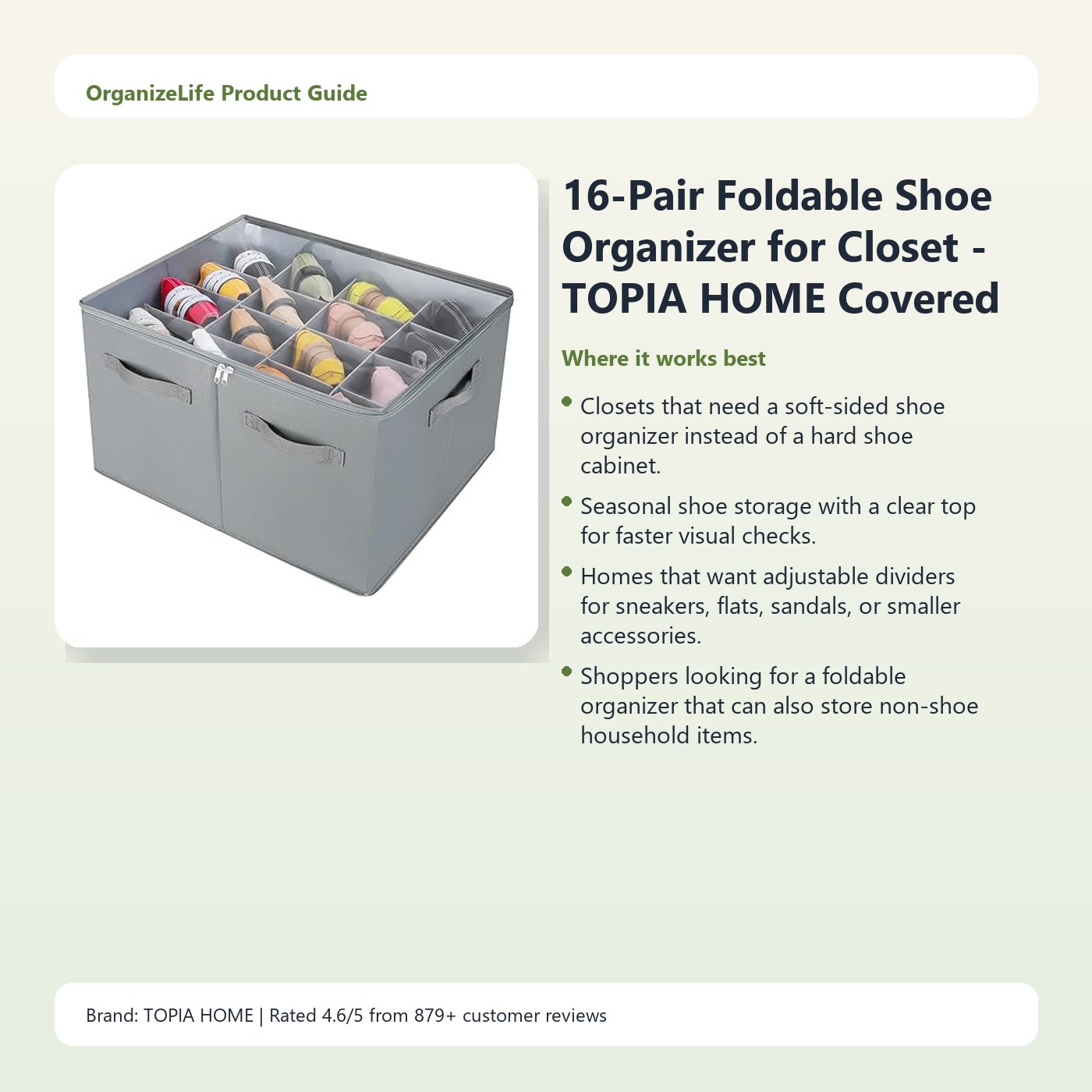 16-Pair Foldable Shoe Organizer for Closet - TOPIA HOME Covered Storage Box - Image 2