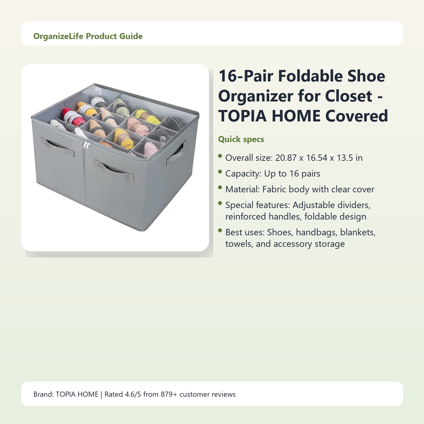 16-Pair Foldable Shoe Organizer for Closet - TOPIA HOME Covered Storage Box - Image 3