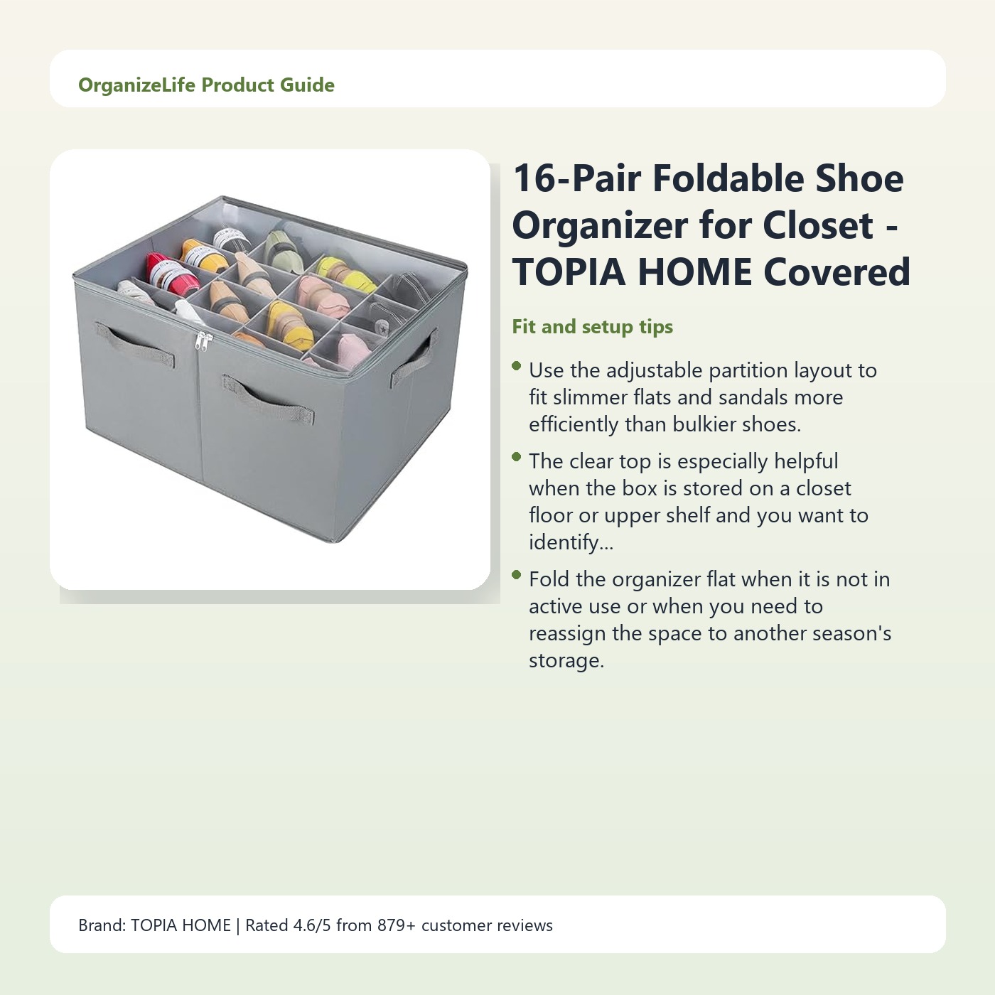 16-Pair Foldable Shoe Organizer for Closet - TOPIA HOME Covered Storage Box - Image 4