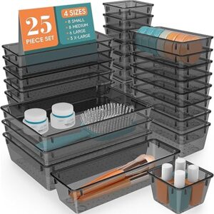 25-Piece Black Drawer Organizer Tray Set – WOWBOX Desk, Vanity & Kitchen Bins