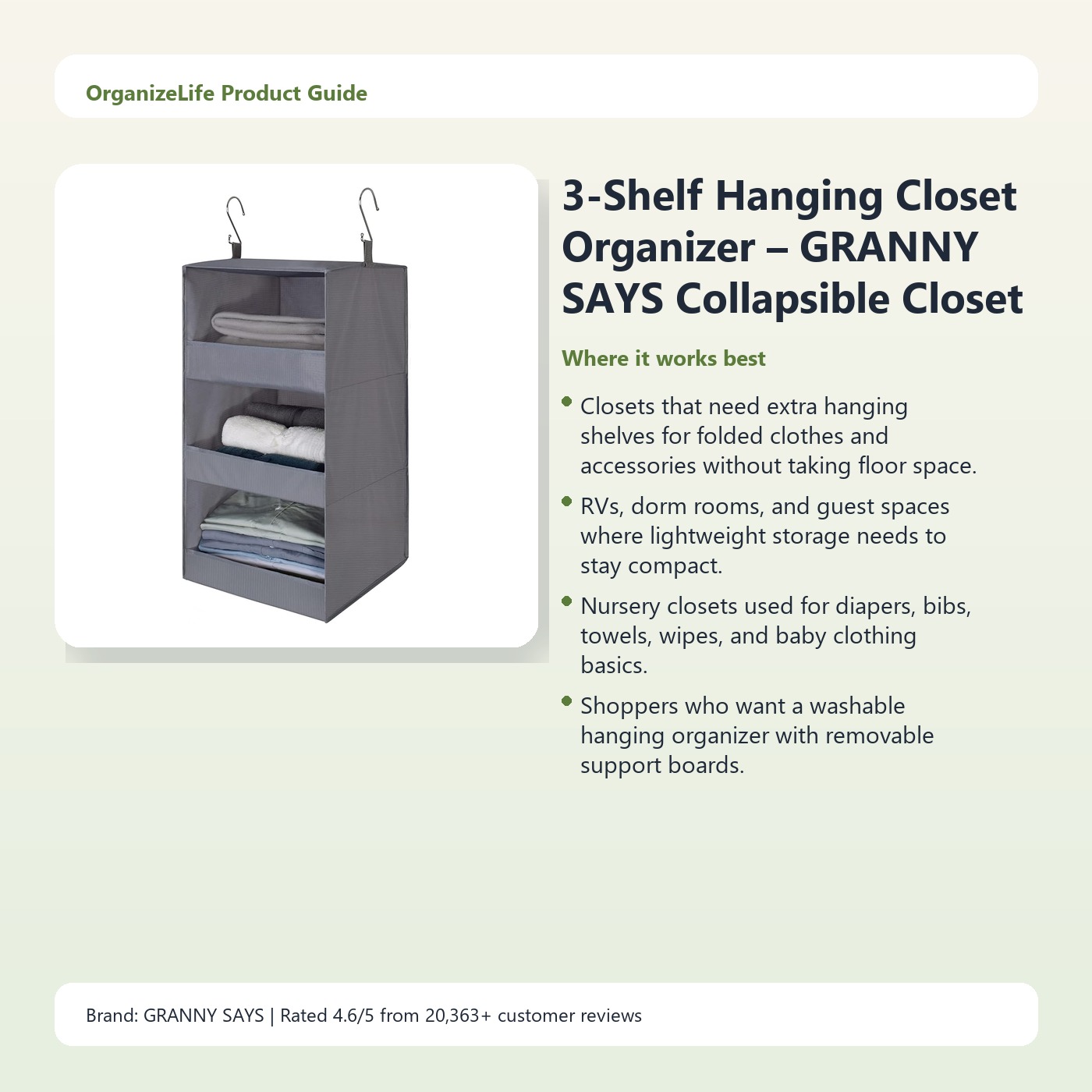 3-Shelf Hanging Closet Organizer – GRANNY SAYS Collapsible Closet Storage - Image 2
