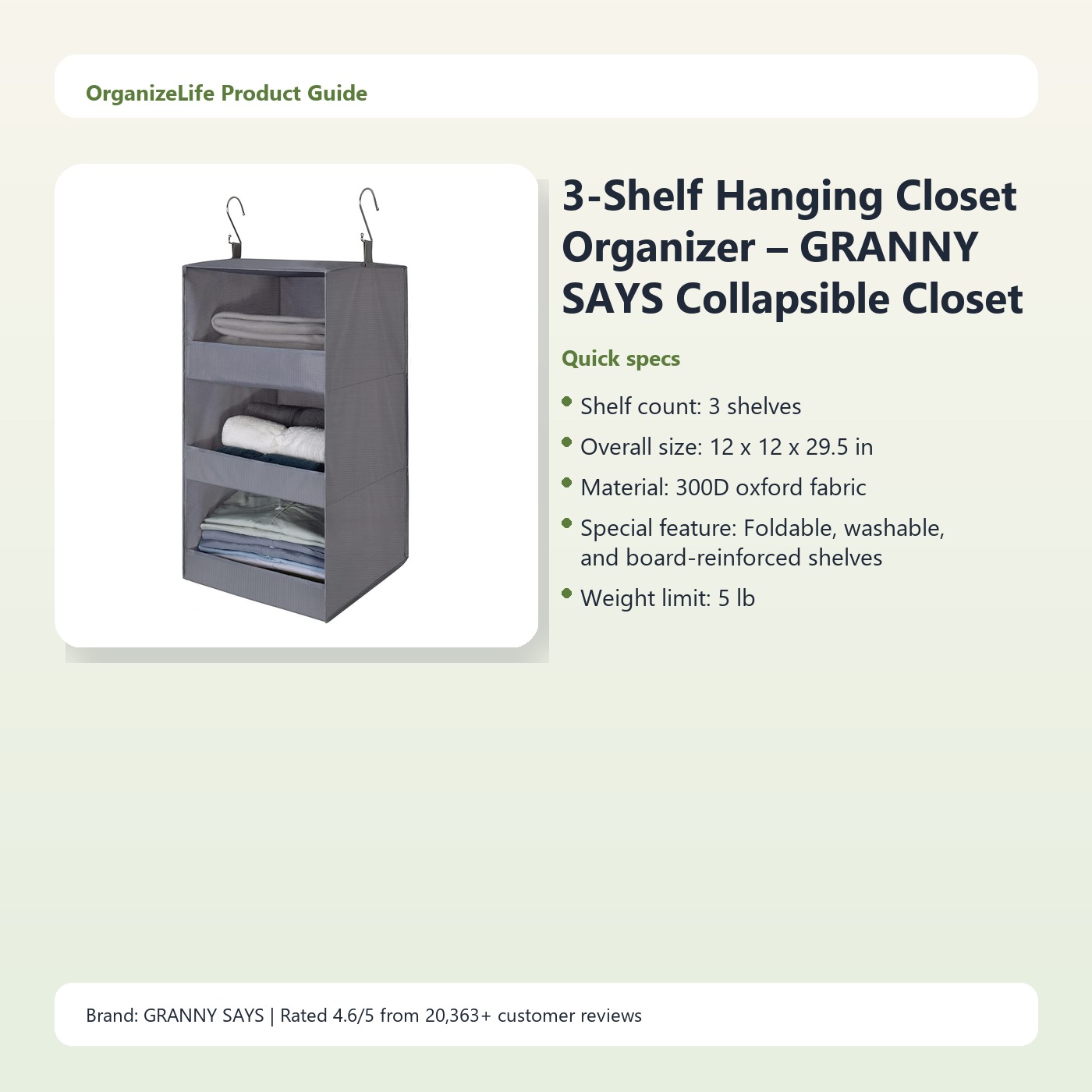 3-Shelf Hanging Closet Organizer – GRANNY SAYS Collapsible Closet Storage - Image 3