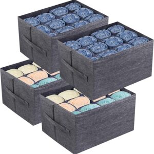 4-Pack Clothes Organizer Bins for Closet Shelves - 12-Cell Foldable Storage Boxes