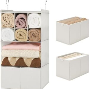 4-Shelf Hanging Closet Organizer with Drawers - GRANNY SAYS Beige Storage Unit