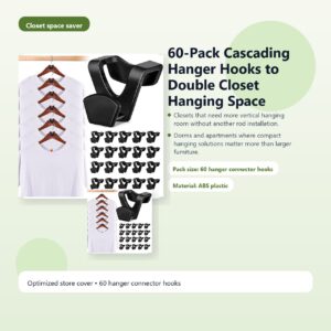 60-Pack Cascading Hanger Hooks to Double Closet Hanging Space