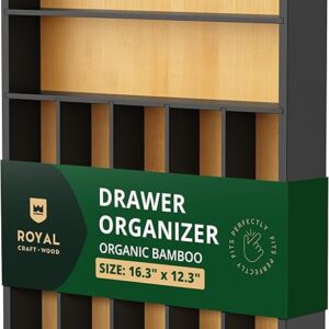 7-Slot Bamboo Silverware Drawer Organizer - Royal Craft Wood Cutlery Tray