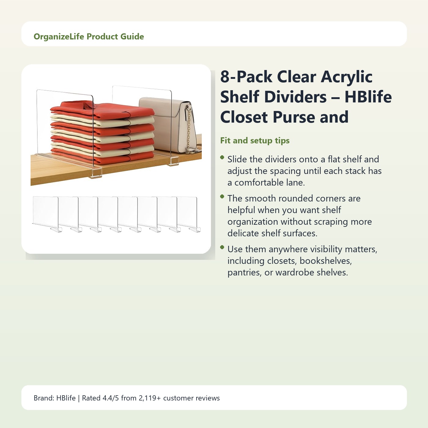 8-Pack Clear Acrylic Shelf Dividers – HBlife Closet Purse and Sweater Organizer - Image 4