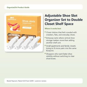 Adjustable Shoe Slot Organizer Set to Double Closet Shelf Space