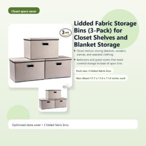 Lidded Fabric Storage Bins (3-Pack) for Closet Shelves and Blanket Storage
