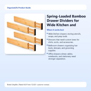 Spring-Loaded Bamboo Drawer Dividers for Wide Kitchen and Dresser Drawers