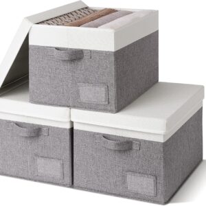OrganizeHub Collapsible Storage Box with Label Holder – 3 Pack Grey