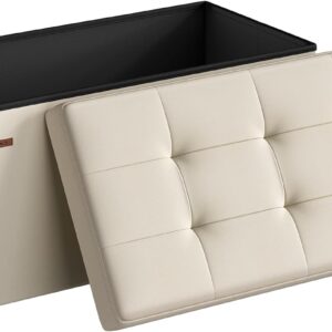 OrganizeHub Collapsible Storage Ottoman Box – Linen Beige
